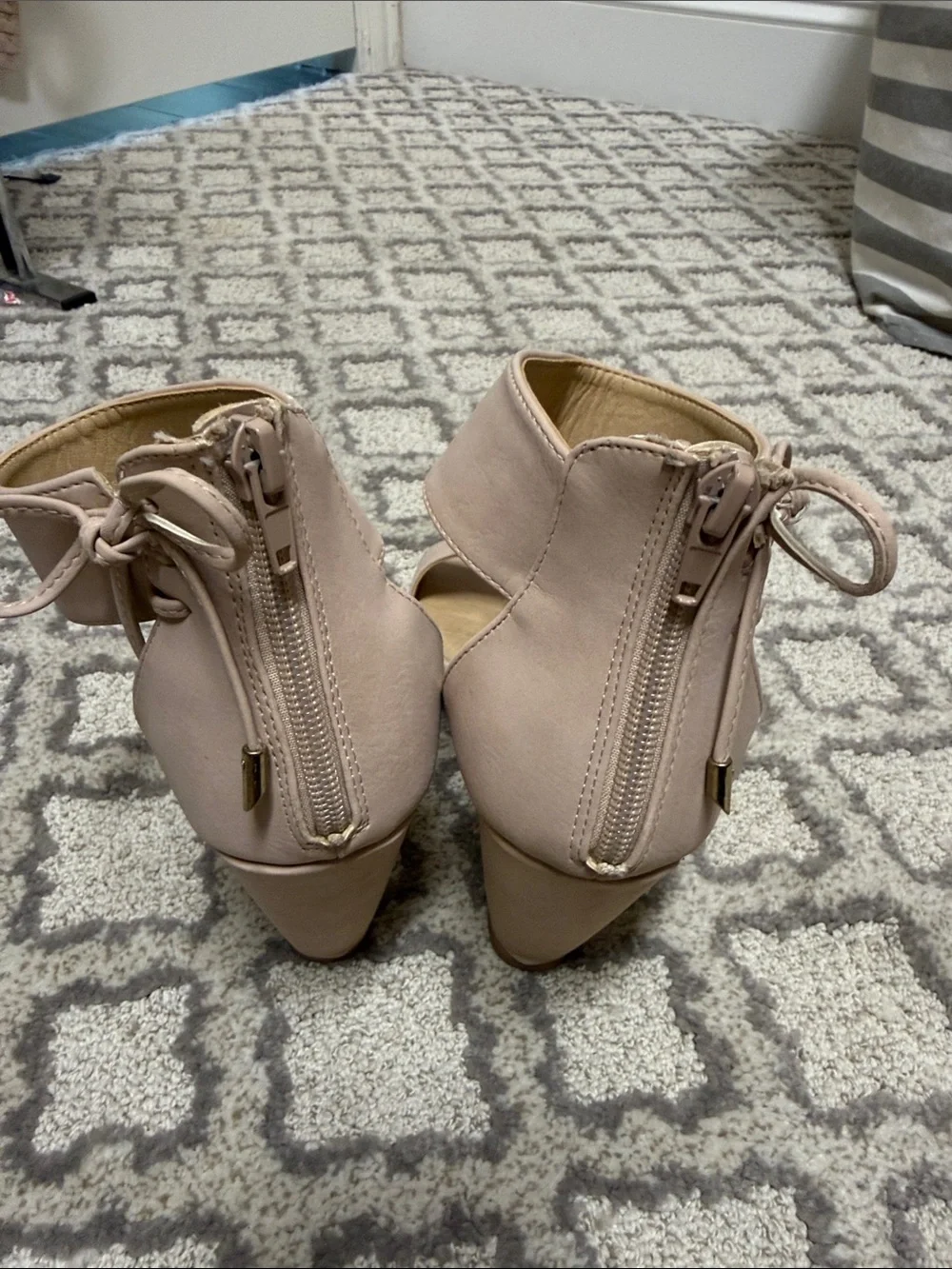 Chinese Laundry Nude Blush Wedge Sandals with Ankle Tie